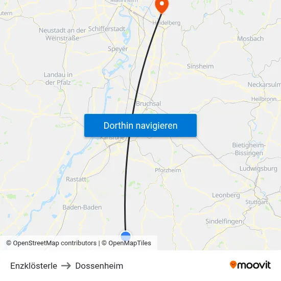 Enzklösterle to Dossenheim map