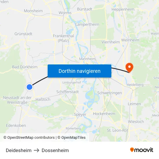 Deidesheim to Dossenheim map