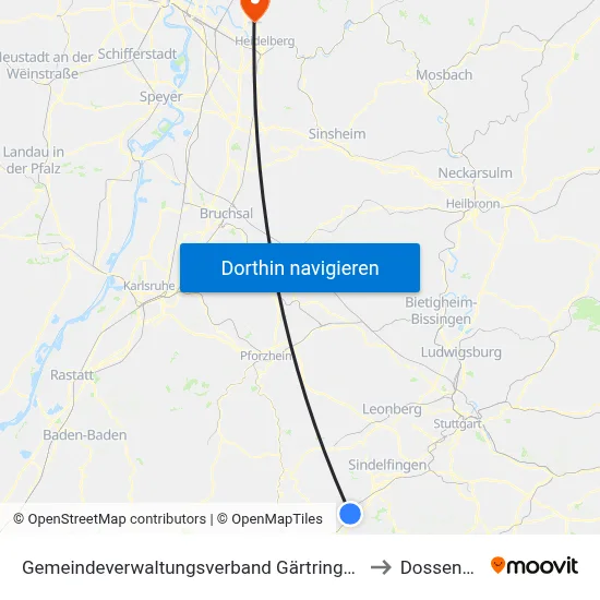 Gemeindeverwaltungsverband Gärtringen/Ehningen to Dossenheim map
