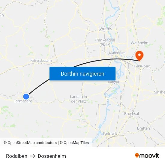 Rodalben to Dossenheim map