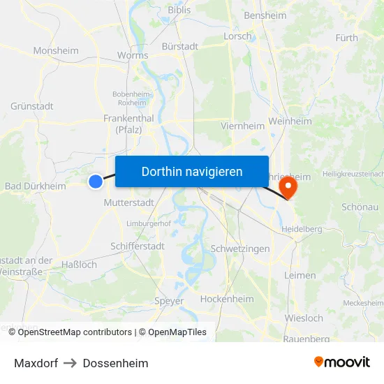 Maxdorf to Dossenheim map