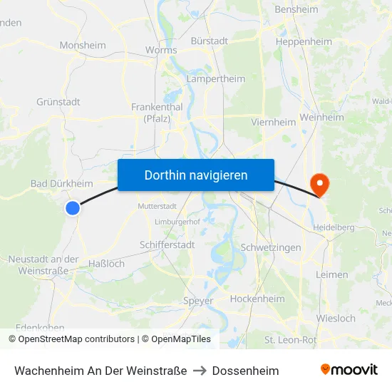 Wachenheim An Der Weinstraße to Dossenheim map