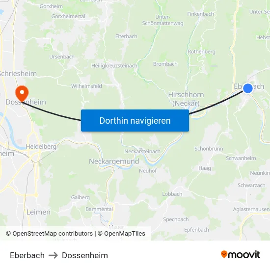Eberbach to Dossenheim map