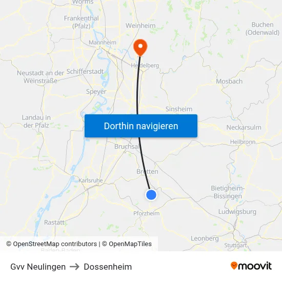 Gvv Neulingen to Dossenheim map