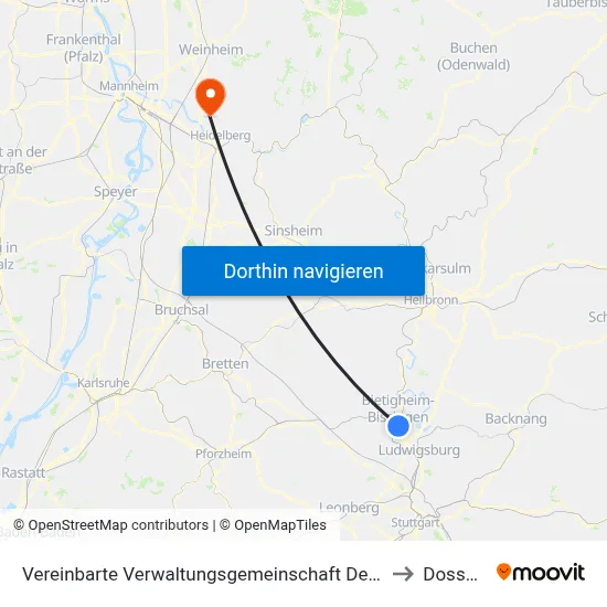 Vereinbarte Verwaltungsgemeinschaft Der Stadt Bietigheim-Bissingen to Dossenheim map