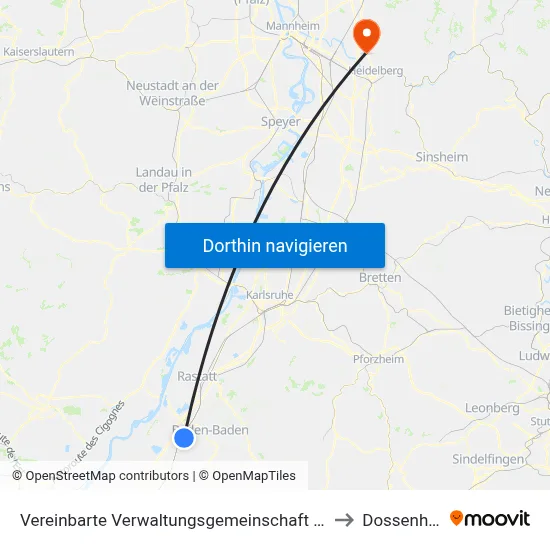 Vereinbarte Verwaltungsgemeinschaft Sinzheim to Dossenheim map