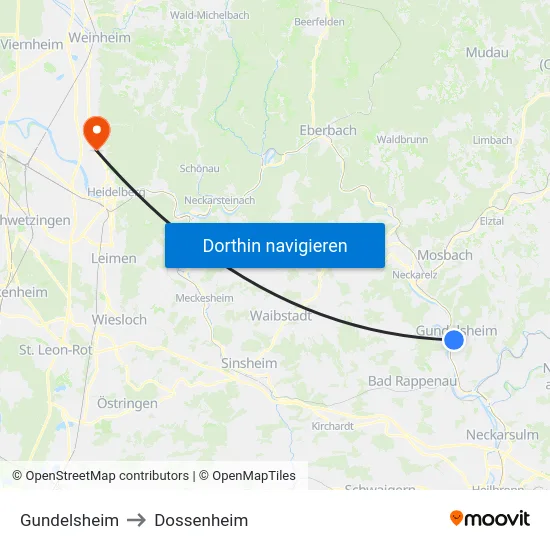Gundelsheim to Dossenheim map