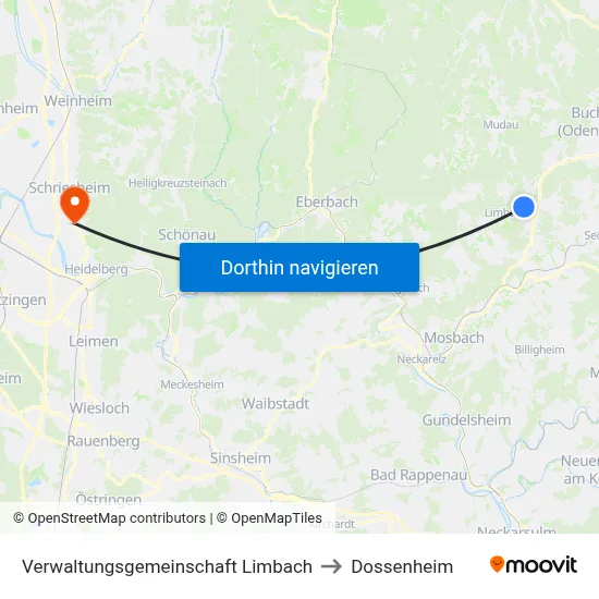 Verwaltungsgemeinschaft Limbach to Dossenheim map