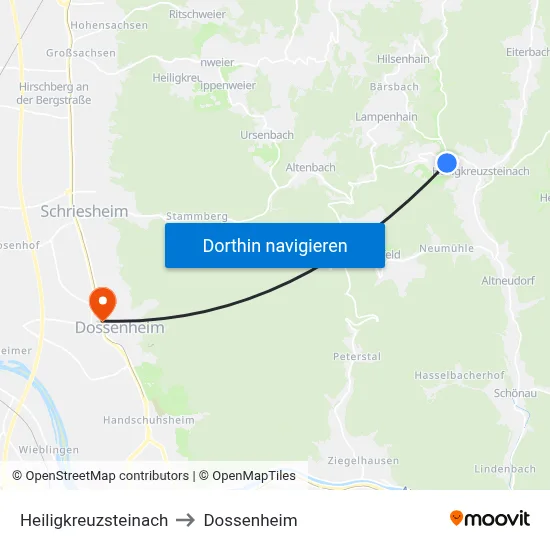 Heiligkreuzsteinach to Dossenheim map
