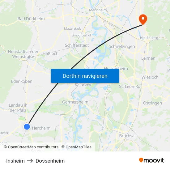 Insheim to Dossenheim map