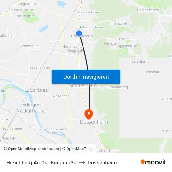 Hirschberg An Der Bergstraße to Dossenheim map