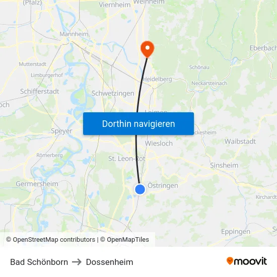 Bad Schönborn to Dossenheim map
