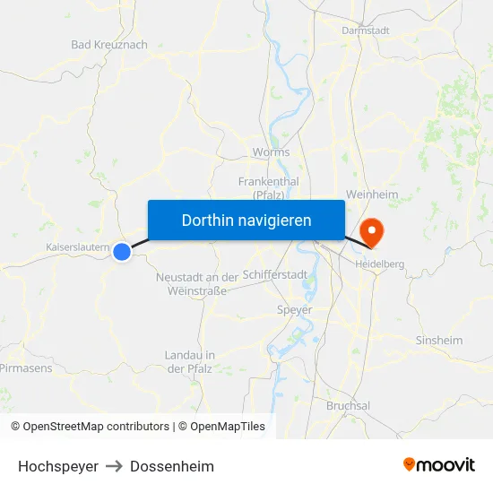 Hochspeyer to Dossenheim map