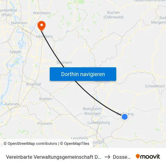 Vereinbarte Verwaltungsgemeinschaft Der Stadt Backnang to Dossenheim map