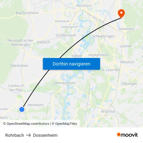 Rohrbach to Dossenheim map