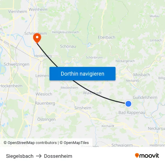 Siegelsbach to Dossenheim map