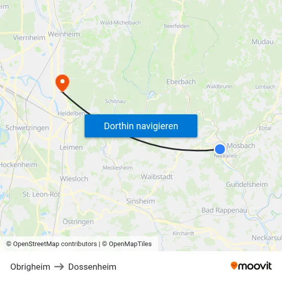 Obrigheim to Dossenheim map