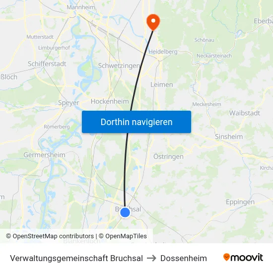 Verwaltungsgemeinschaft Bruchsal to Dossenheim map