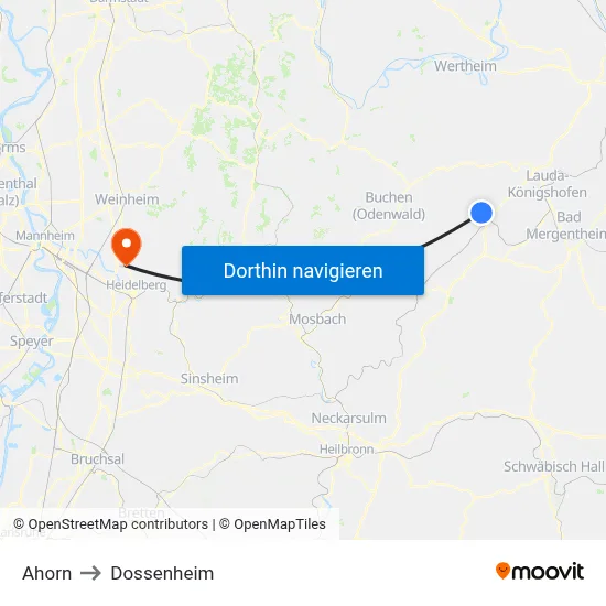 Ahorn to Dossenheim map