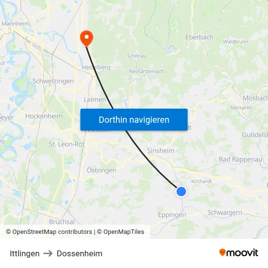 Ittlingen to Dossenheim map
