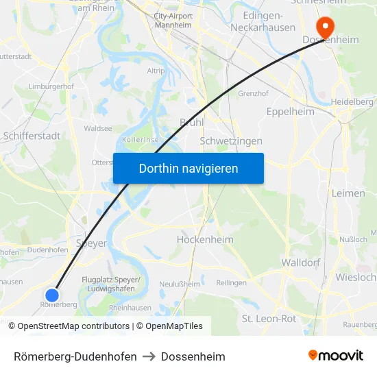 Römerberg-Dudenhofen to Dossenheim map