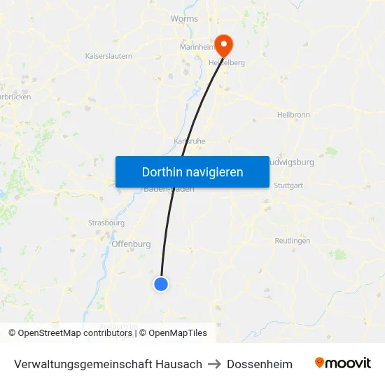 Verwaltungsgemeinschaft Hausach to Dossenheim map