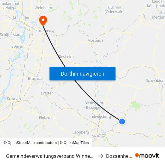 Gemeindeverwaltungsverband Winnenden to Dossenheim map