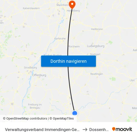 Verwaltungsverband Immendingen-Geisingen to Dossenheim map