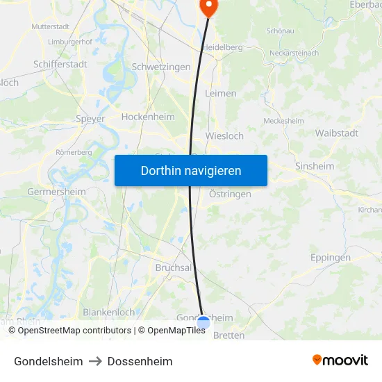 Gondelsheim to Dossenheim map
