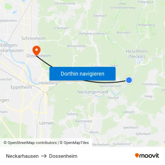 Neckarhausen to Dossenheim map