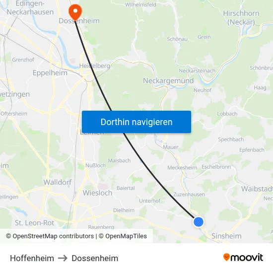 Hoffenheim to Dossenheim map