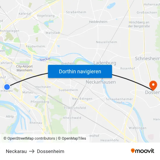 Neckarau to Dossenheim map