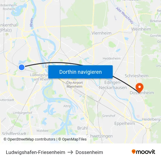 Ludwigshafen-Friesenheim to Dossenheim map