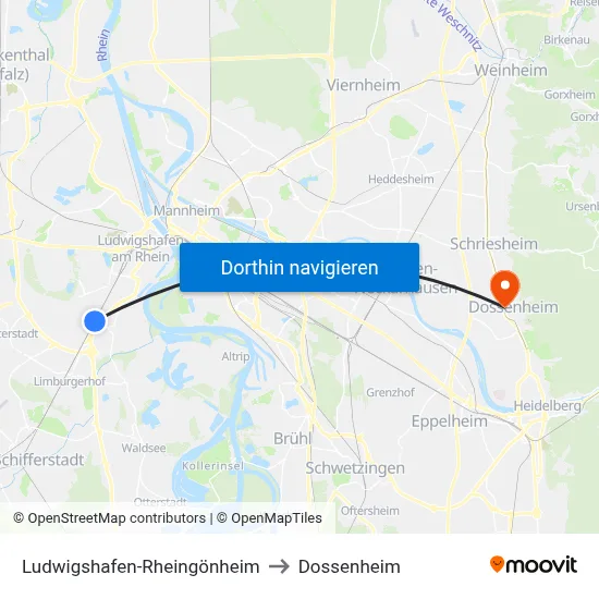 Ludwigshafen-Rheingönheim to Dossenheim map
