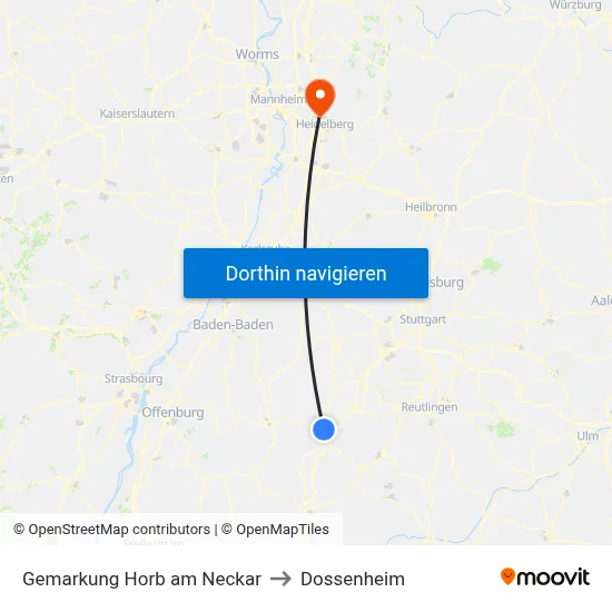 Gemarkung Horb am Neckar to Dossenheim map