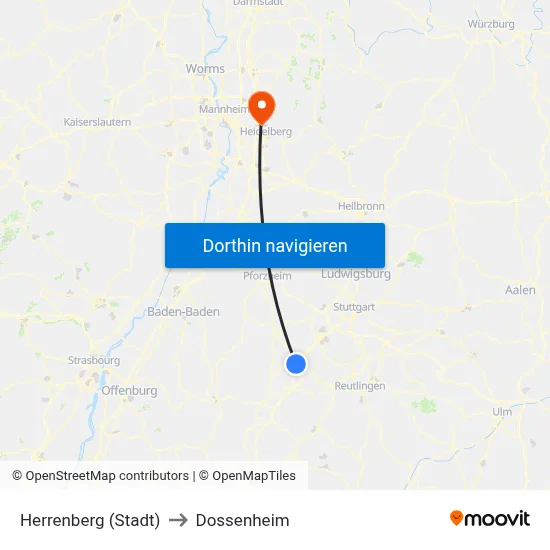 Herrenberg (Stadt) to Dossenheim map