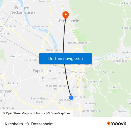 Kirchheim to Dossenheim map