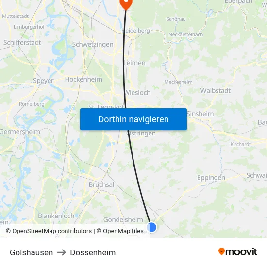 Gölshausen to Dossenheim map