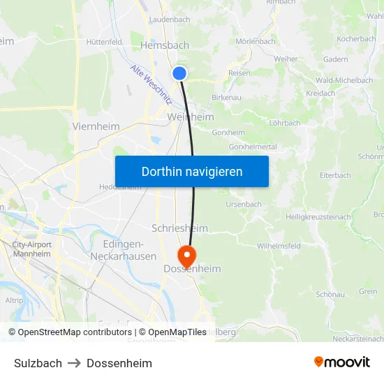 Sulzbach to Dossenheim map
