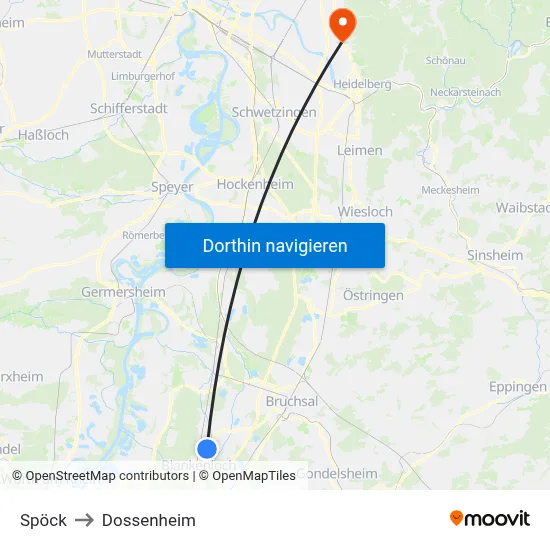 Spöck to Dossenheim map