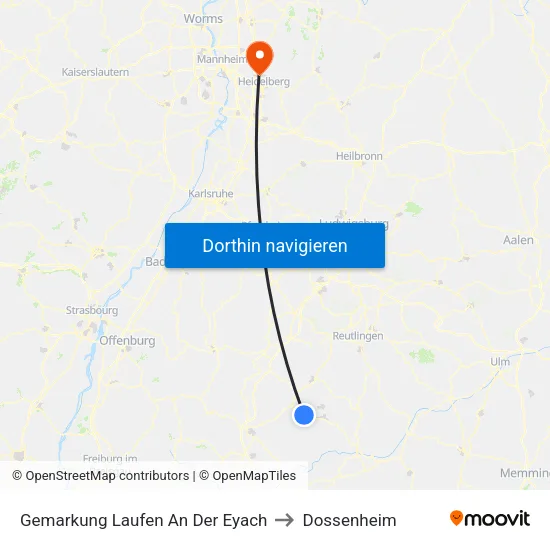 Gemarkung Laufen An Der Eyach to Dossenheim map