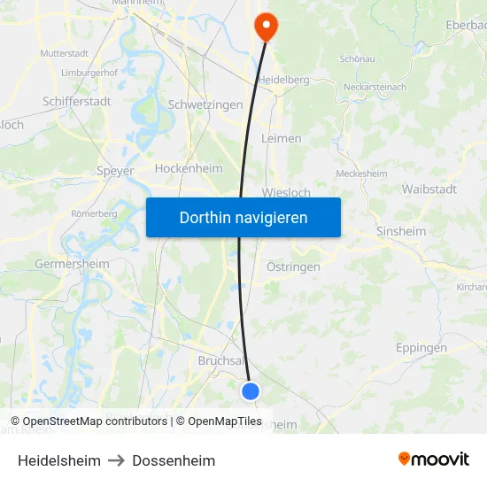 Heidelsheim to Dossenheim map