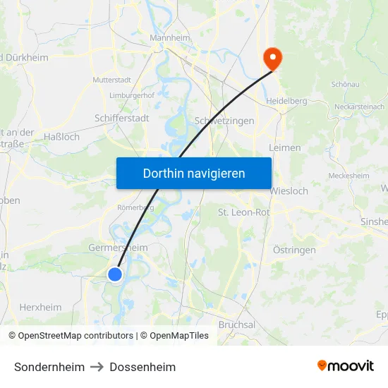 Sondernheim to Dossenheim map