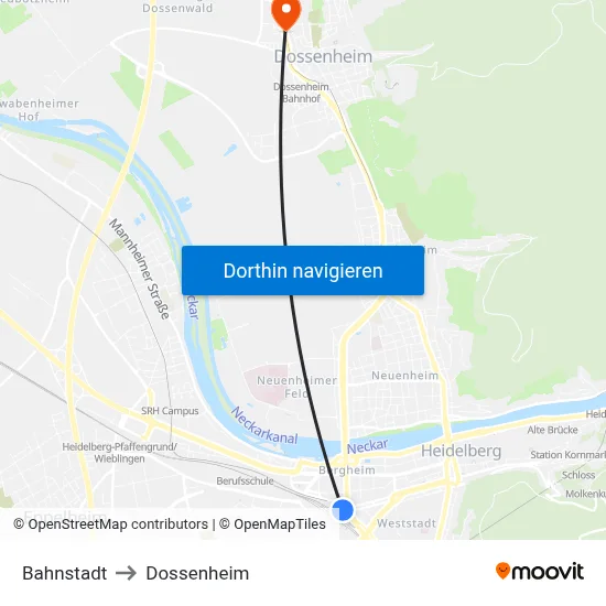 Bahnstadt to Dossenheim map