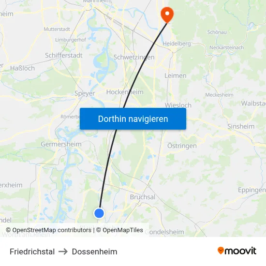 Friedrichstal to Dossenheim map