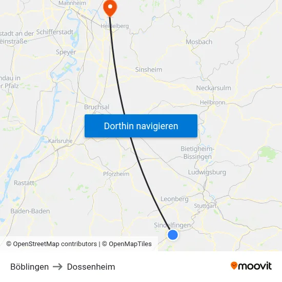 Böblingen to Dossenheim map