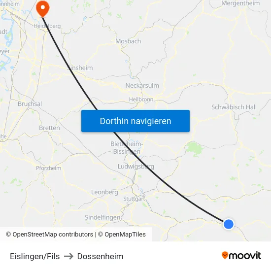 Eislingen/Fils to Dossenheim map