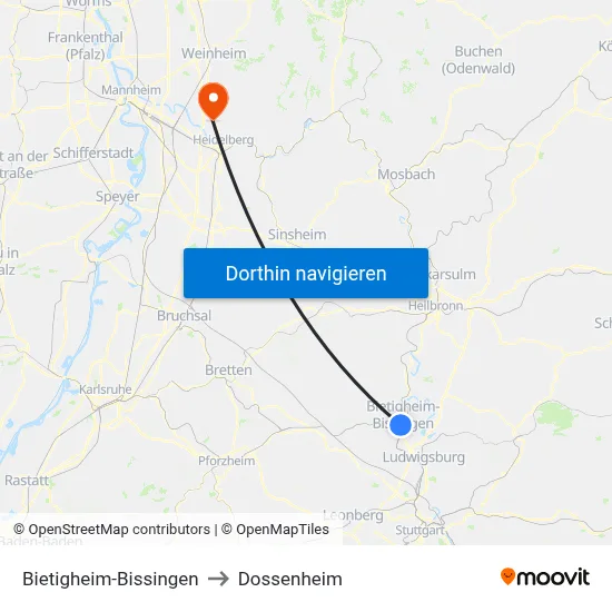 Bietigheim-Bissingen to Dossenheim map
