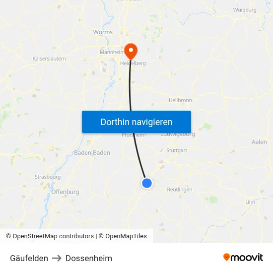 Gäufelden to Dossenheim map