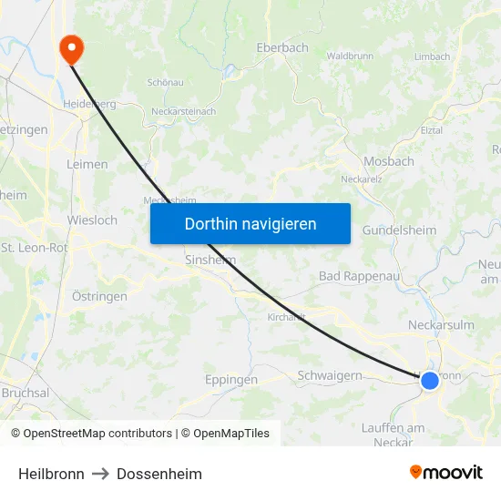 Heilbronn to Dossenheim map